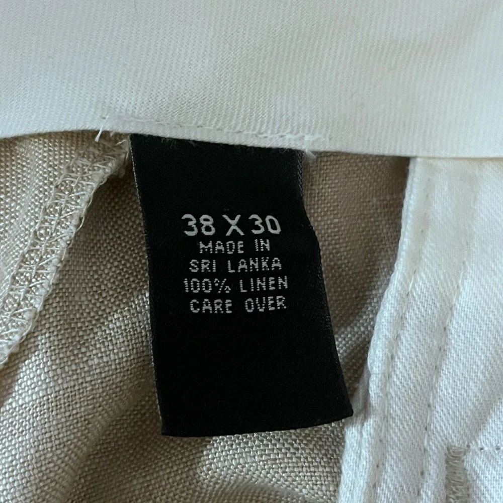 Jos A Bank Mens 38x30  Beige Linen Pleated Cuffed Casual Dress Pants - Picture 6 of 6